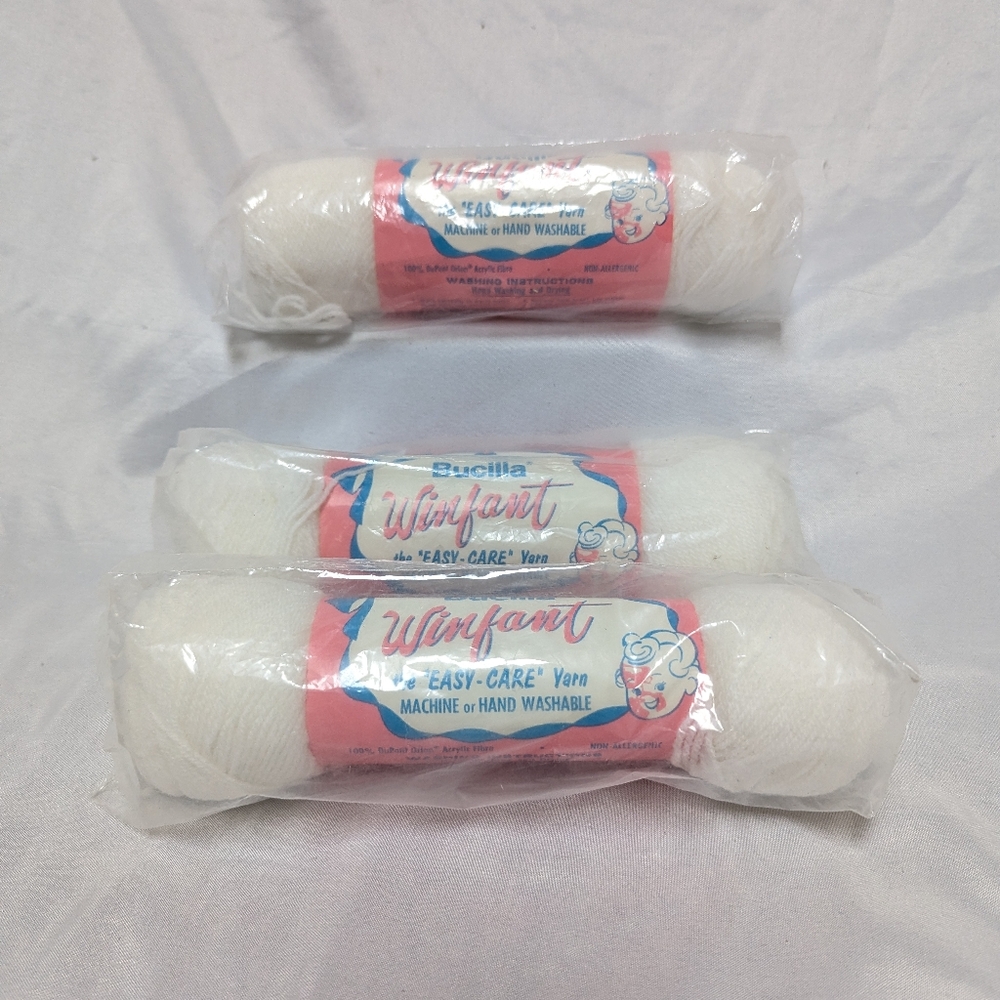 NOS Bucilla Winfant "Easy Care" Vintage Orion Acrylic Baby Yarn 3- 1oz  Skeins